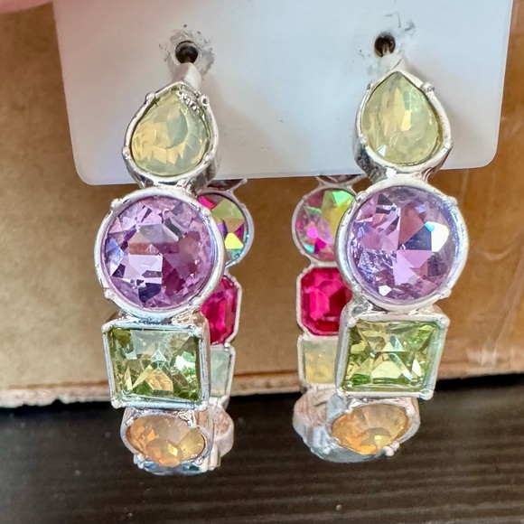 Colorful Gemstone Hoop Earrings - Picture 1 of 7
